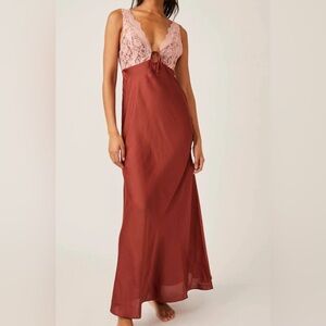 Free People Orange Maxi Slip Dress Wrap Casual